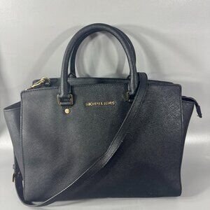 MICHAEL MICHAEL KORS BLACK SAFFIANO SATCHEL/SHOULDER BAG